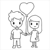 dibujos animados dibujo de un chico y un niña con un en forma de corazon globo. San Valentín día, amar, relaciones vector