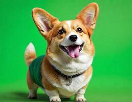 AI generated Corgi dog on green background photo