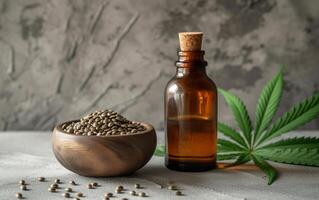 AI generated Hemp Seeds and CBD Oil photo