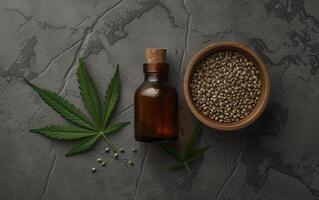 AI generated Hemp Seeds and CBD Oil photo