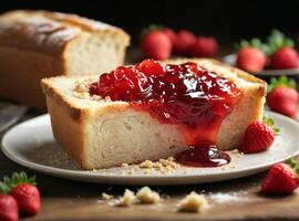 AI generated Strawberry Jam Delight on Freshly Baked Bread photo