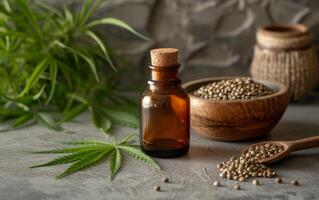 AI generated Hemp Seeds and CBD Oil photo