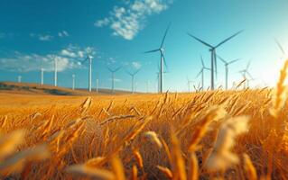 AI generated Wind Turbines in Wheat Field photo
