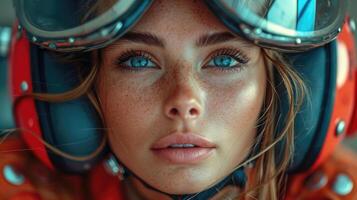 AI generated Sci-Fi Styles Women in Jackets and Helmets for Space Adventures, suitable for magazine covers, wallpapers, websites, and advertisements. photo