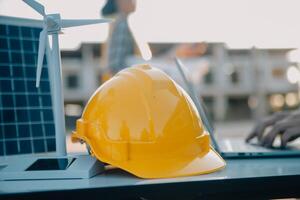 Team Construction or engineering group and worker. Teamwork and determination to succeed. Safety hard hat to prevent accident while working Transport and Container Team. Concept Restart and new Normal photo