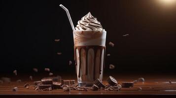 AI generated Delicious Chocolate Milkshake With Whipped Cream photo