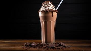 AI generated Delicious Chocolate Milkshake With Whipped Cream photo