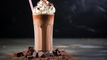 AI generated Delicious Chocolate Milkshake With Whipped Cream photo