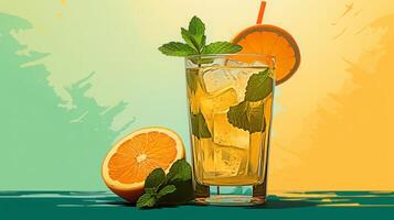 AI generated Refreshing Orange Cocktail with Mint Decoration photo