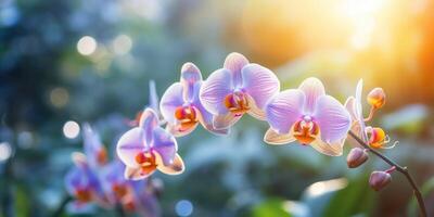 ai generado elegante orquídea flor en Exquisito macro detalle foto