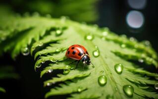 AI generated Zoomed In Shot, Ladybug Sitting on a Leaf photo