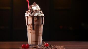 AI generated Delicious Chocolate Milkshake With Whipped Cream photo