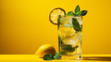 AI generated Refreshing Lemon Mint Iced Drink photo