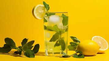 AI generated Refreshing Lemon Mint Iced Drink photo