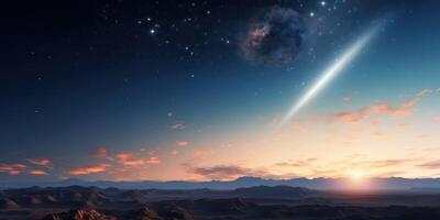 AI generated Meteor Falling Sky Illuminating Moment photo