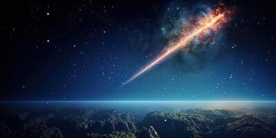 ai generado impresionante meteorito sendero en el cielo foto