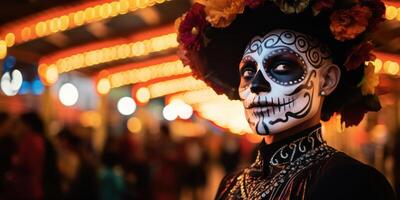 AI generated Bold Male in Sugar Skull Makeup, day of the dead concept photo