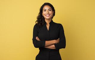 AI generated businesswoman in black suit with crossed arm photo