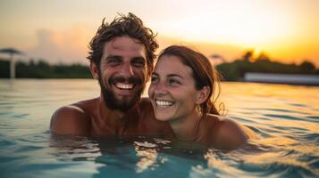 AI generated Joyful Pool Moments with a Young Couple photo