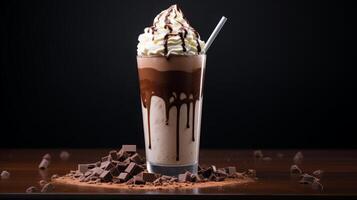 AI generated Delicious Chocolate Milkshake With Whipped Cream photo