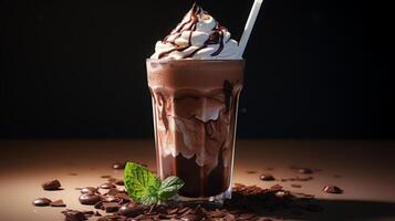 AI generated Delicious Chocolate Milkshake With Whipped Cream photo