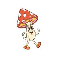 Mushroom groovy cartoon character with happy face vector