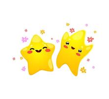 dibujos animados gracioso estrellas con kawaii contento amigos vector