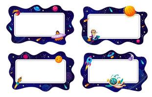 Cartoon frames, space landscape, funny characters vector