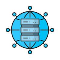 Database server and data network cloud color icon vector