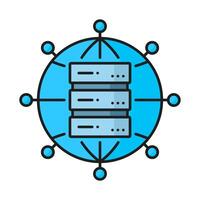 Database server and data network cloud color icon vector