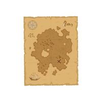 Pirate map, vector ancient, weathered parchment