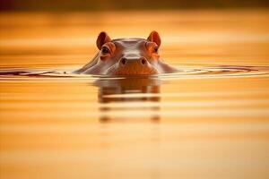 AI Generated Majestic Hippopotamus Roaming the African Savannah, Breathtaking Nature Encounter photo