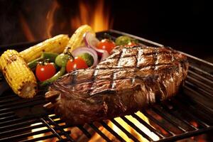 AI Generated Sizzling Tomahawk Steak Perfectly Grilled on the Barbecue - Juicy and Flavorful Grilled Beef photo