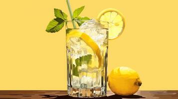 AI generated Refreshing Lemon Mint Iced Drink photo