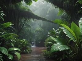 AI generated Tropical Rainforest Downpour. generative ai photo