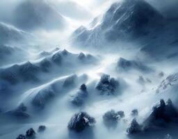 AI generated Blizzard in the mountains. Generative ai photo