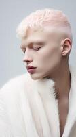 AI generated fashion portrait of albino model in studio photo