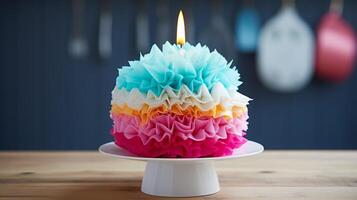 AI generated Colorful Birthday Cake with Candles and Decorations photo