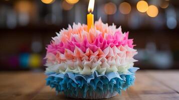 AI generated Colorful Birthday Cake with Candles and Decorations photo