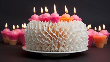 AI generated Colorful Birthday Cake with Candles and Decorations photo