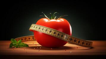 AI generated Red Tomato Wrapped with Measuring Tape photo