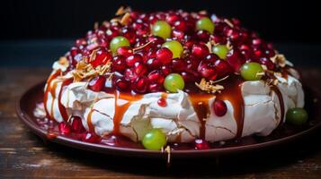 AI generated Pavlova Cake with Redcurrants and Mint photo