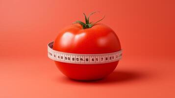 AI generated Red Tomato Wrapped with Measuring Tape photo