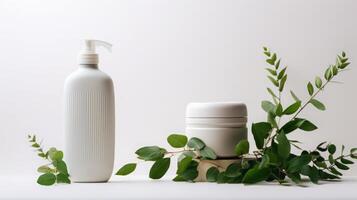 AI generated Elegant Bathroom Essentials with Green Plant Decor photo