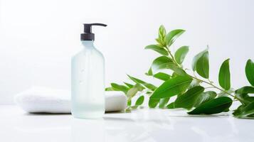 AI generated Elegant Bathroom Essentials with Green Plant Decor photo