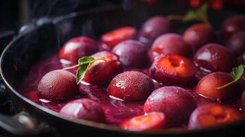 AI generated Cooking Plums in Pan photo