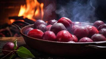 AI generated Cooking Plums in Pan photo