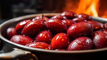 ai generado Cocinando ciruelas en pan foto