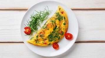 AI generated Omelette with Fresh Veggies on Plate photo