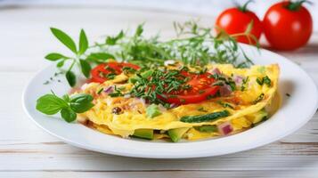 AI generated Omelette with Fresh Veggies on Plate photo